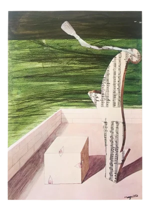 Rene Magritte Vintage 1974 Surrealist Authentic Lithograph Print " Sans Titre - Untitled " 1962