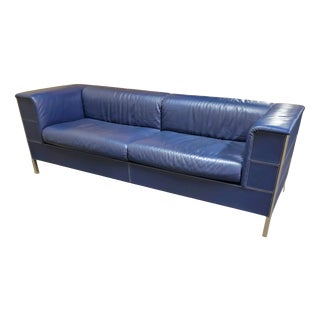 Vintage Sofa in Dark Blue Leather For Sale