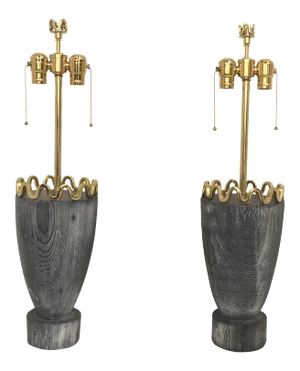 James Mont Cerused Redwood and Brass Lamps - a Pair