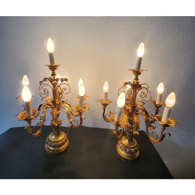 Vintage Hollywood Regency Louis XV 6-Light Florentine Floor Lamp, Italy, 1920s, Set of 2 For Sale - Image 15 of 18