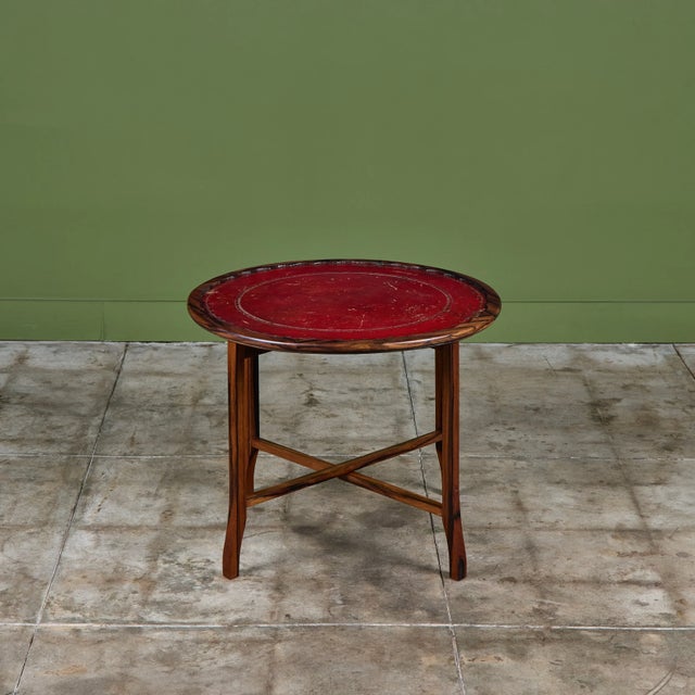 Round Red Leather-Top Occasional Table For Sale - Image 9 of 15