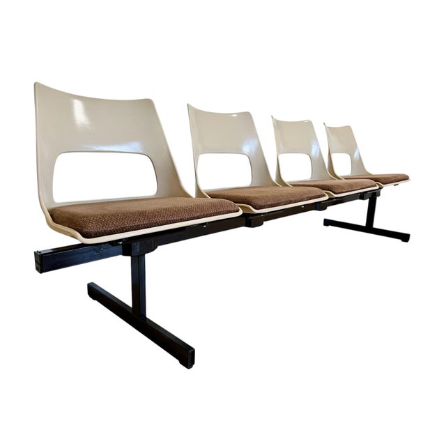 Vintage mid-century modern tandem beam seating by Krueger International circa 1969. This bench features four molded...