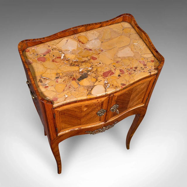 Brown Antique Side Table, Italian, Kingwood, Marble, Bedside Nightstand, Victorian For Sale - Image 8 of 12