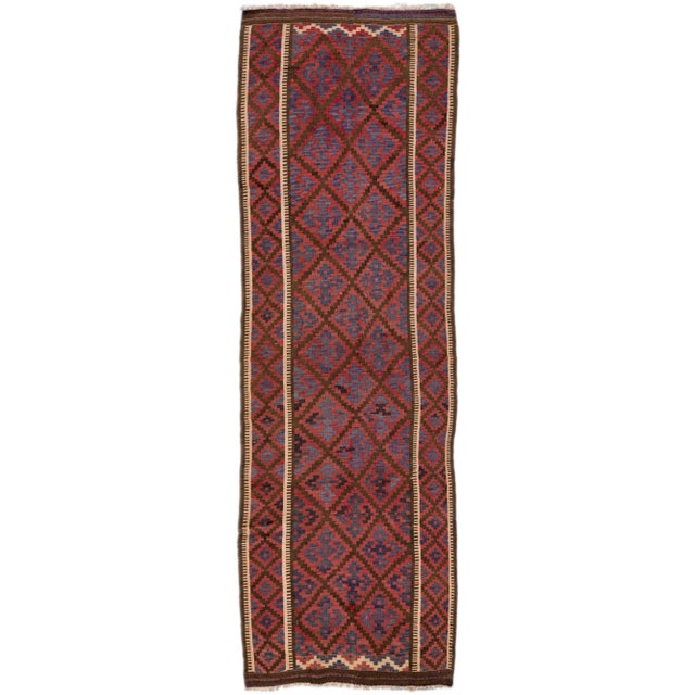Mid-20th Century Turkish Kilim Blue Handmade Tribal Wool Runner For Sale - Image 10 of 10