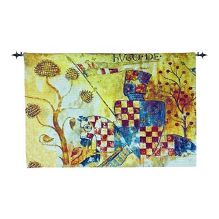 Medieval Knight Loom Woven Tapestry - 76 X 88 Cm (2'6" X 2'11") - Requires Rod Size 2 For Sale