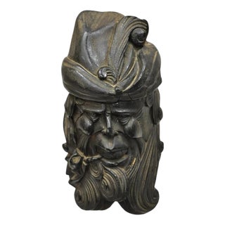 19th C European Black Forest Figural Wood Carved Bearded Man Lidded Tobacco Jar For Sale