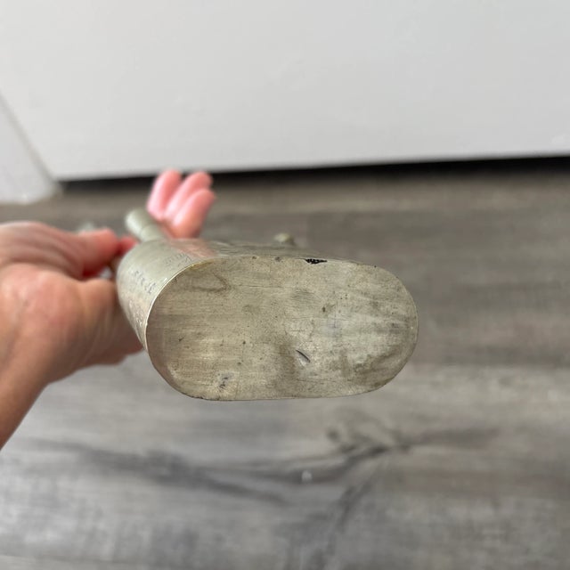 Antique Early-20th-Century Chinese Brass Water Pipe | 13.5″ Engraved Women & Script | Tobacco/Opium Style For Sale - Image 9 of 12