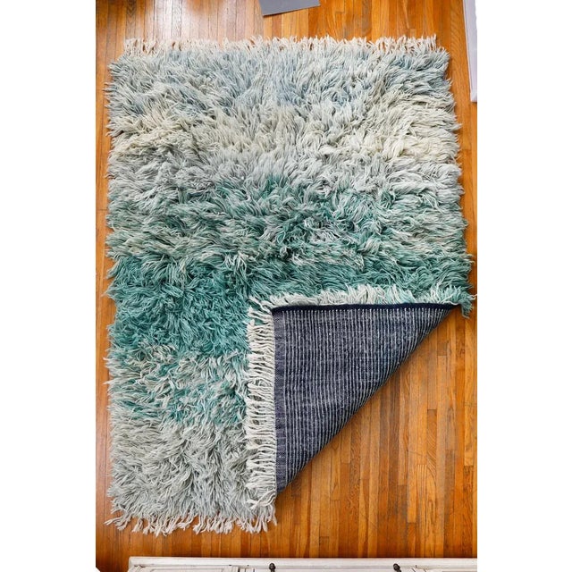Reversible Blue Ombré Ultra Shag Moroccan Wool Rug With Navy Striped Back 5x8 For Sale - Image 13 of 13