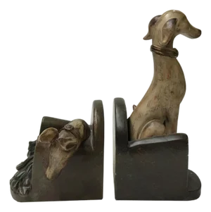Gray Brown Ceramic Greyhounds on Chair Figure Bookend Stopper