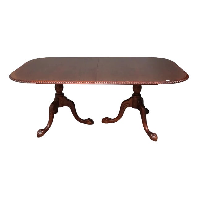 1950s Chippendale Style 2 Leaf Mahogany Dining Table For Sale