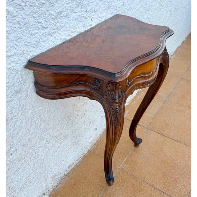 French Louis XV Style Walnut Wall-Mounted Bedside Tables, 1930, Set of 2 For Sale - Image 10 of 16