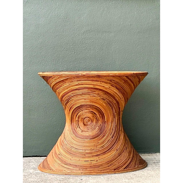 Wood Vintage Pencil Reed Sunburst Dining Table Pedestal For Sale - Image 7 of 13