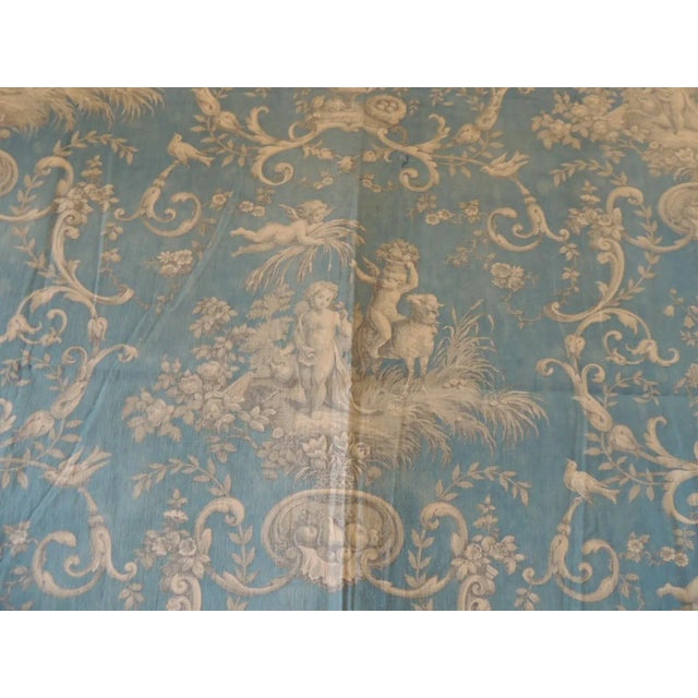 Antique Printed Blue and Grey Toile De Jouy Fabric Fragment For Sale - Image 4 of 7
