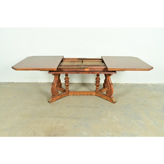 Early Romweber Antique English Jacobean Carved Oak Extension Dining Table, Circa 1900 For Sale In South Bend - Image 6 of 15
