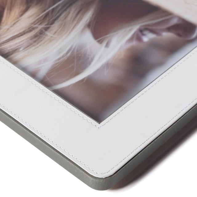 Contemporary Nappa Leather Photo Frame, White & Gray- 8" x 10" For Sale - Image 3 of 5