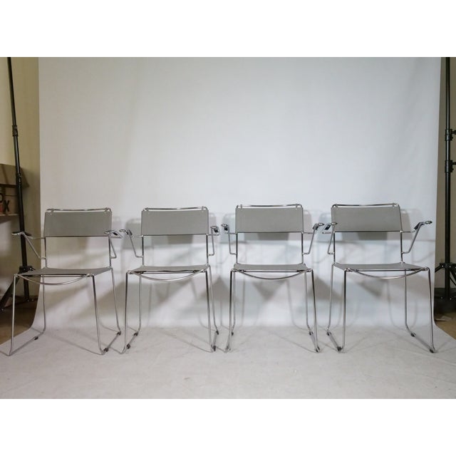 Mid-Century Stackable Chrome and Leather Chairs, Italy, 1970s, Set of 4 For Sale - Image 15 of 15