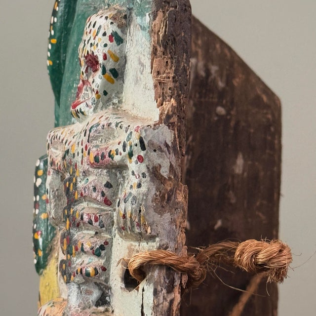 Monumental Mexican Folk Art Carved Wood Wall Mask Sculpture For Sale - Image 9 of 10