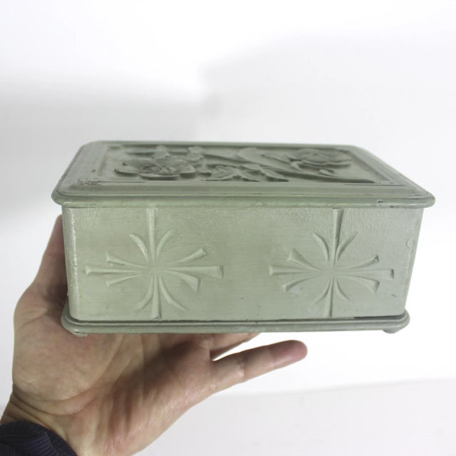 Vintage Folk Art Handmade Carved and Painted Wood Trinket Box Green For Sale - Image 10 of 12