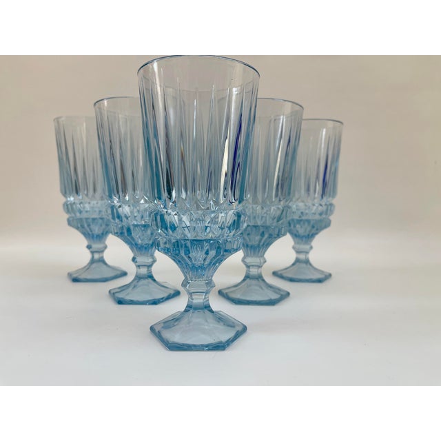 Mid 20th Century Paris Blue Vintage Water Stemmed Goblets - Set of 5 For Sale - Image 5 of 8