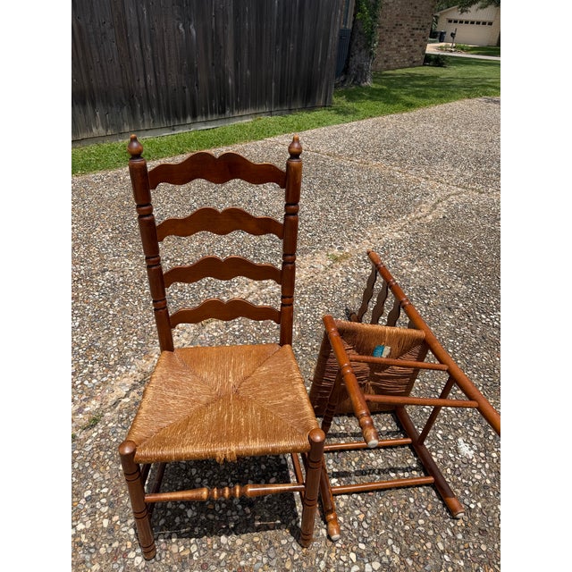 Wood Vintage Tell City Chair Company Ladder-Back Rush Seat Chairs For Sale - Image 7 of 12