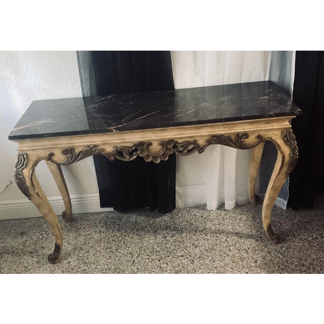 1920s French Provincial Louis XV Marble Top Console Table / Writing Desk For Sale In Tampa - Image 6 of 10