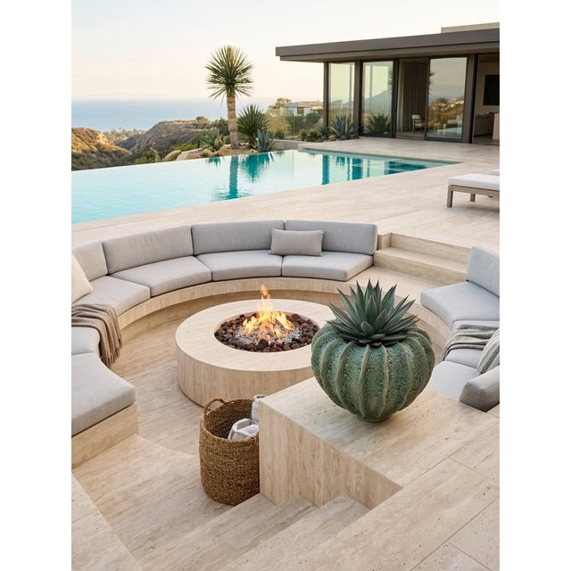 2000 - 2009 Organic Ribbed "Lava" Glaze Ceramic Planter For Sale - Image 5 of 9