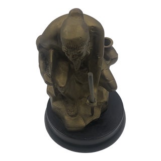 Chinese Brass Man Sculpture on Black Base For Sale