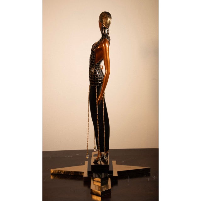 1990s Erte Limited Edition Art Deco Bronze Sculpture With Crystal Beaded Dress, 20.5" For Sale - Image 4 of 10