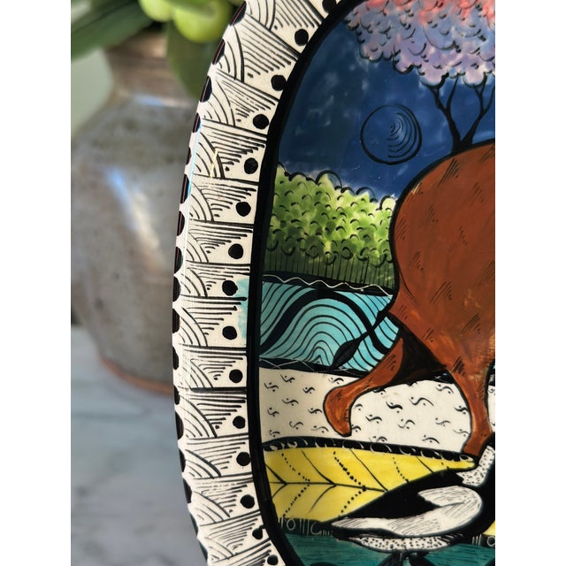 2005 Signed Penzo African Wildlife Ceramic Platter For Sale - Image 4 of 11