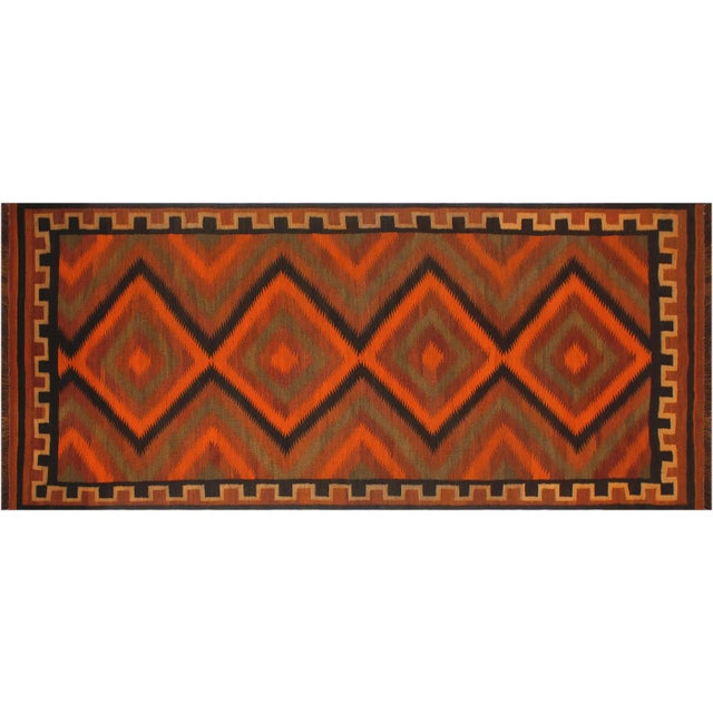 "Add a touch of elegance to your home with this Vintage tribal Kilim rug. Constructed on a loom by Nomad Turkman people...
