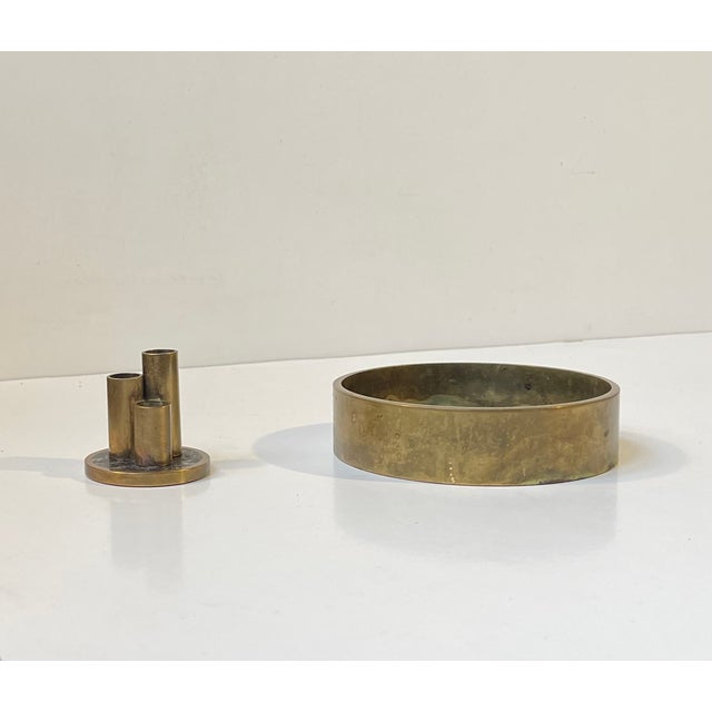 Mid-Century Natural Stone and Brass Pen Holder with Ashtray by Saulo Norway, 1960s, Set of 2 For Sale - Image 4 of 10