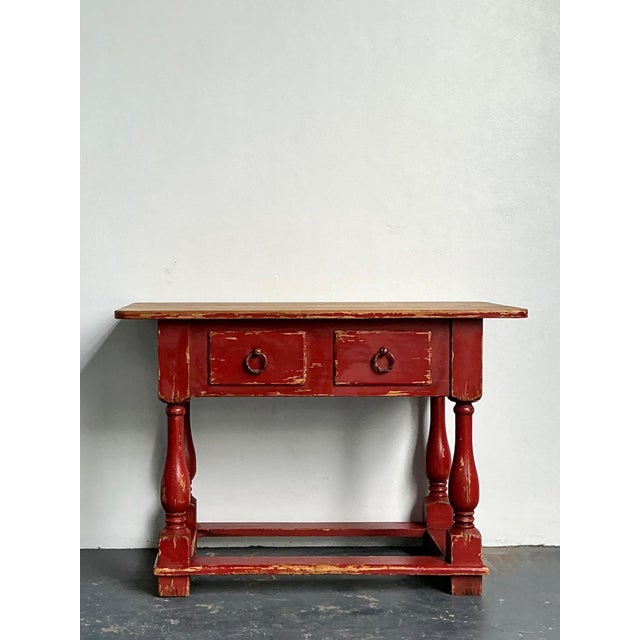 Mid-Century Modern Vintage Ralph Lauren Red Distressed Console Table For Sale - Image 3 of 12