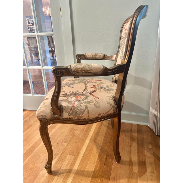 Late 20th Century Italian Louis XV Style Armchair With Carved Wood Polychrome Finish and Custom Upholstery For Sale - Image 4 of 15
