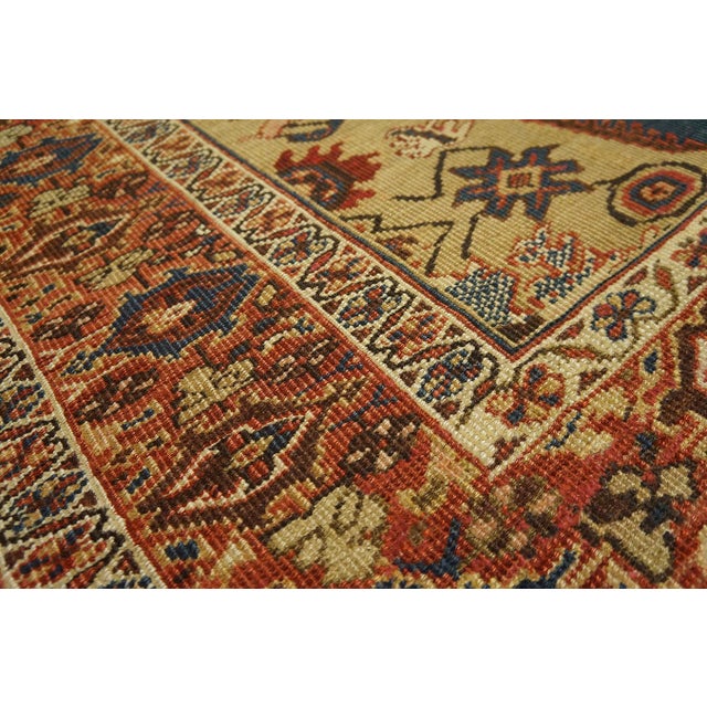 1880s Blue Navy - Camel Medallion Antique Persian Sultanabad Rug 4'5" X 6'9" Handknotted Wool Carpet For Sale - Image 14 of 18