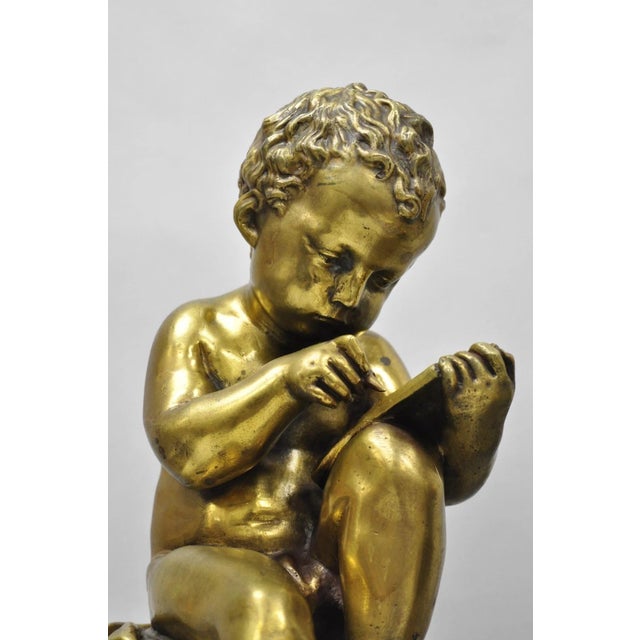 Late 19th Century Antique French Louis XV Bronze Putti Children "Arts & Literature" Figures - Pair For Sale - Image 5 of 18