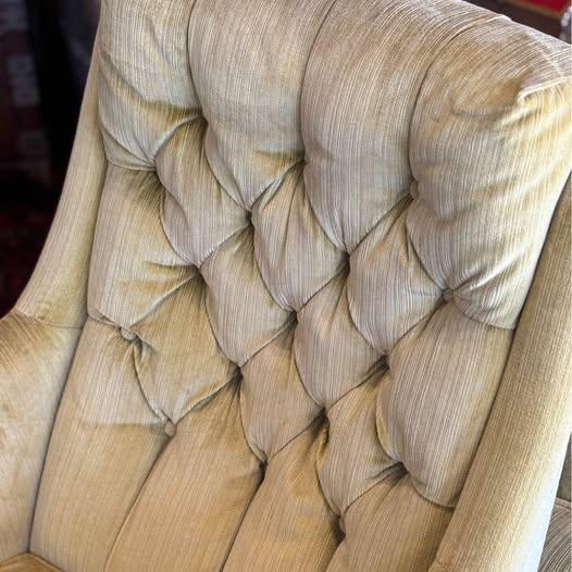 1960s Pair of Mid Century Chartreuse Green Cotton Velvet Swivel Arm Chairs With Tufted Seat Backs For Sale - Image 9 of 10