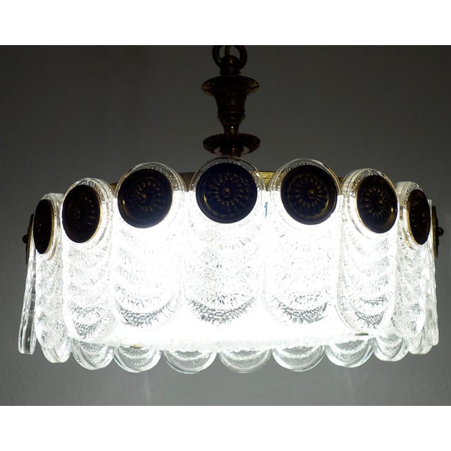 Brass and Glass 4-Light Chandelier from Kaiser-Leuchten, 1940s For Sale - Image 4 of 10