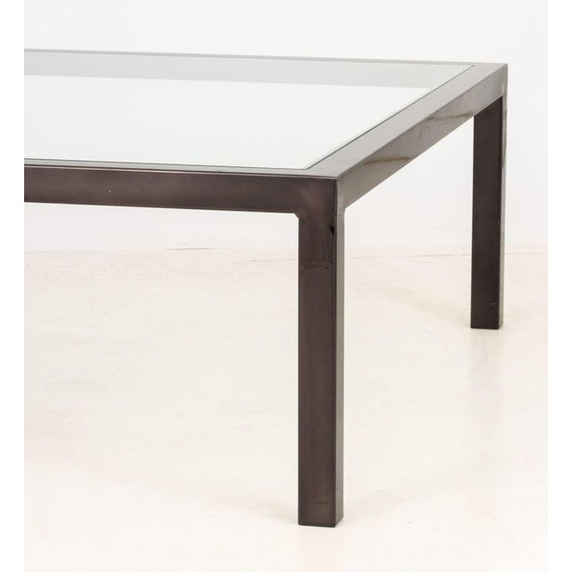 Modern Minimalist Polished Metal and Glass Top Coffee Table For Sale In New York - Image 6 of 10