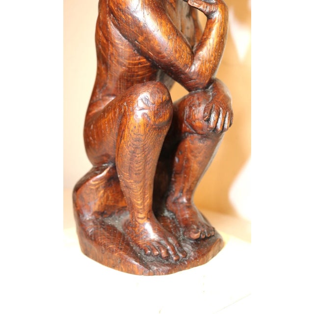 Antique 1800's Folk Art Hand Carved Wood Figural Thinking Man Sculpture Statue For Sale In New York - Image 6 of 12