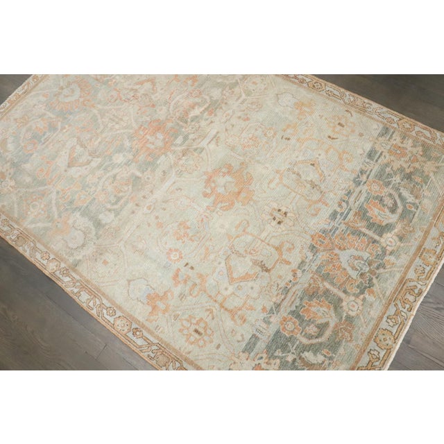 Peach Abrashed Soft Peach Green Malayer Rug For Sale - Image 8 of 9