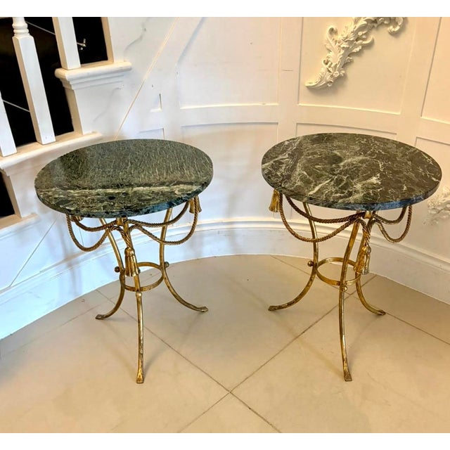 Antique Italian Gilt Metal and Verde Marble Tassel Side Tables, 1920, Set of 2 For Sale - Image 14 of 14