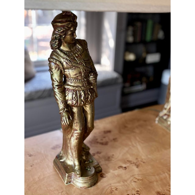 Late 20th Century Late 20th Century Figural Gilt Ceramic Lamps With New Shades, a Pair For Sale - Image 5 of 12