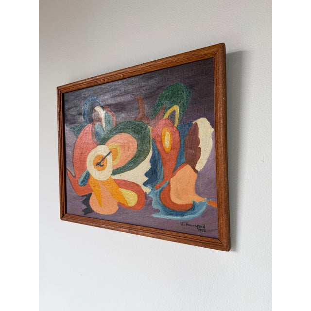 1975 Vintage E. Hanniferd Abstract Still Life Oil on Board Painting – Framed For Sale - Image 4 of 12