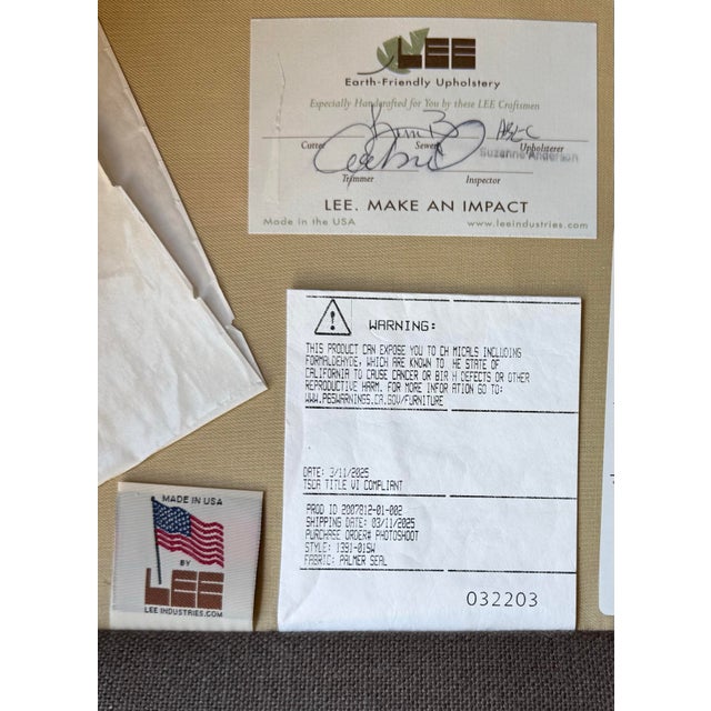 Pair of Linen Lee Industries Swivel Club Chairs For Sale - Image 9 of 9