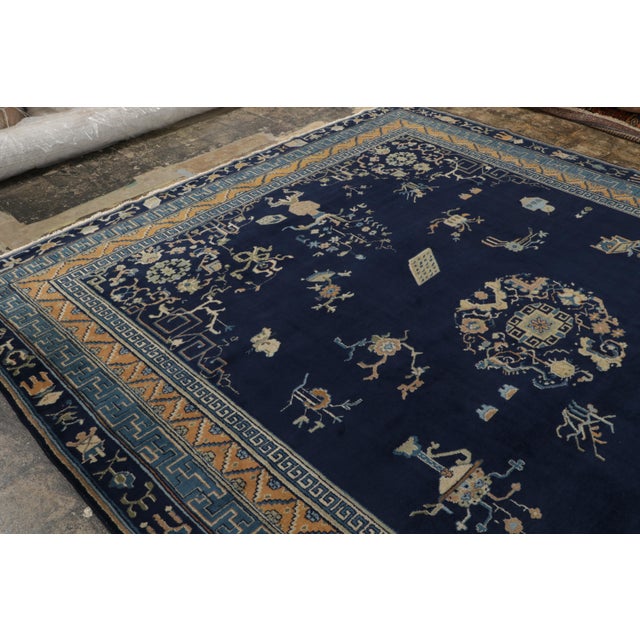 1920s Antique Samarkand Art Deco Rug in Navy Blue With Medallions by Rug & Kilim For Sale - Image 5 of 8