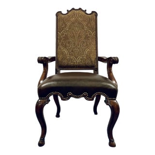 Maitland-Smith Traditional Paisley Dark Wellington Cottage Arm Dining Chair For Sale