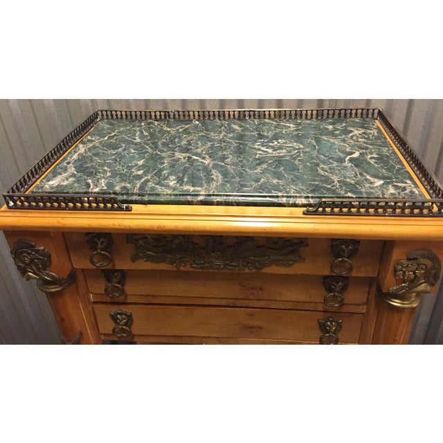 Early 20th Century Pair of Empire Revival Burl Wood Sideboards With Brass Gallery and Ormolu Mounts With Verdi Marble Tops. For Sale In New York - Image 6 of 10