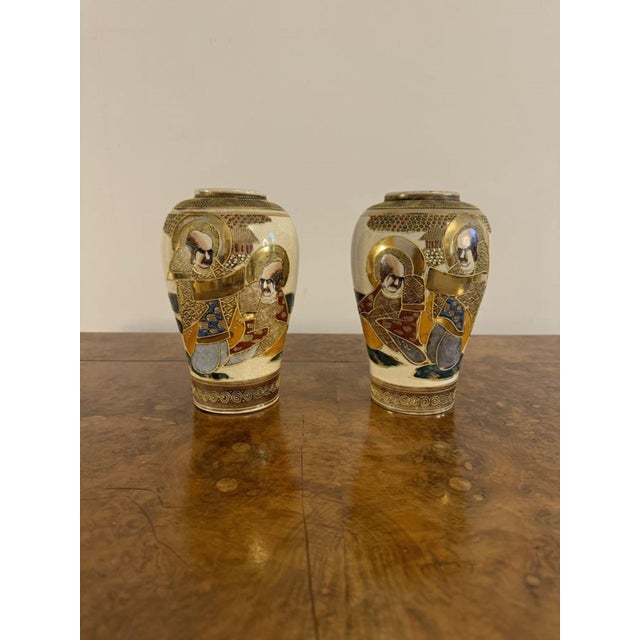 Antique Japanese Satsuma Vases, 1920, Set of 2 For Sale - Image 4 of 4
