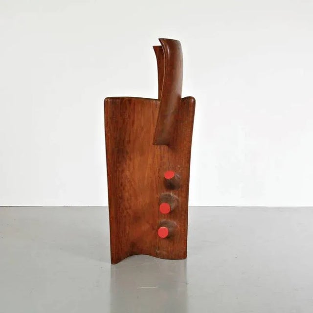 Large French wood sculpture made by anonymous artist, circa 1950. Oak wood carved with painted details. Provenance:...
