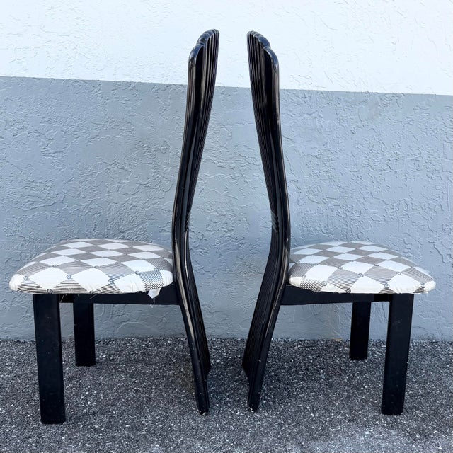 Art Deco Art Deco Black Lacquered High Back Dining Chairs - Set of 5 For Sale - Image 3 of 12